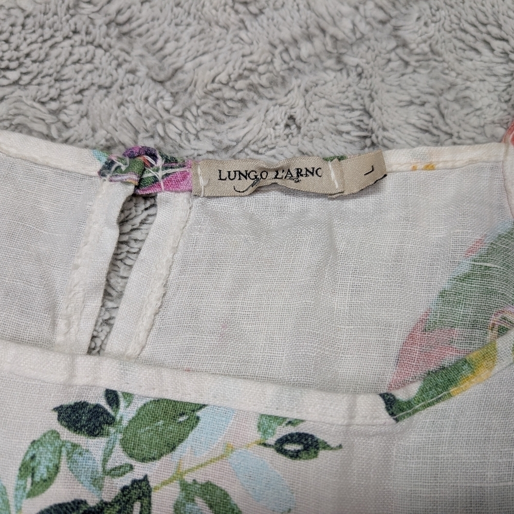 Lungo Larno Dress Dress Womens L White Floral Linen Beach Midi Sleeveless Coast - Picture 4 of 9